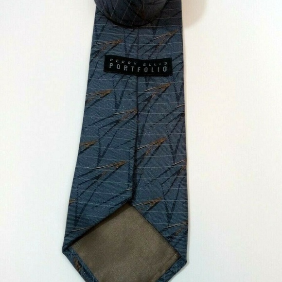 Perry Ellis Portfolio Tie Grey Geometric Silk - Picture 2 of 3